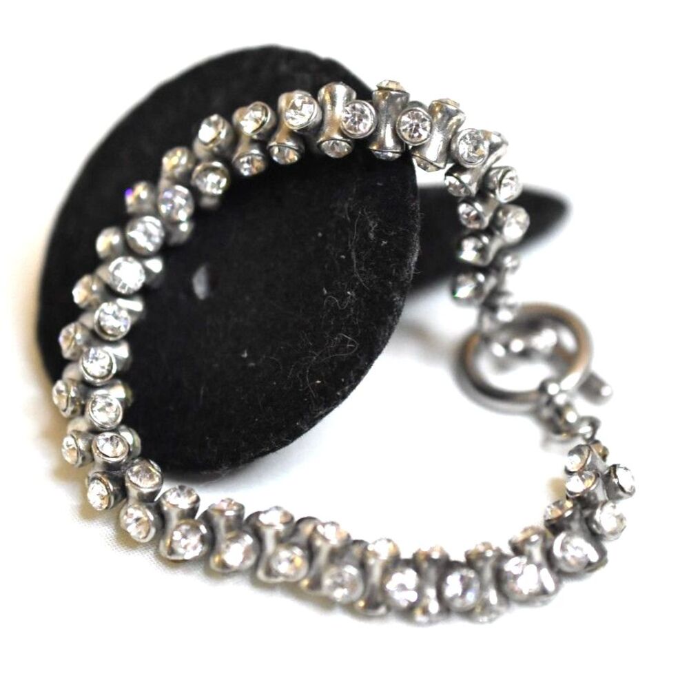 Vtg Diva Glam Spiral Clear Crystal Gemstone Silver Tone 8" Toggel Latch Bracelet
